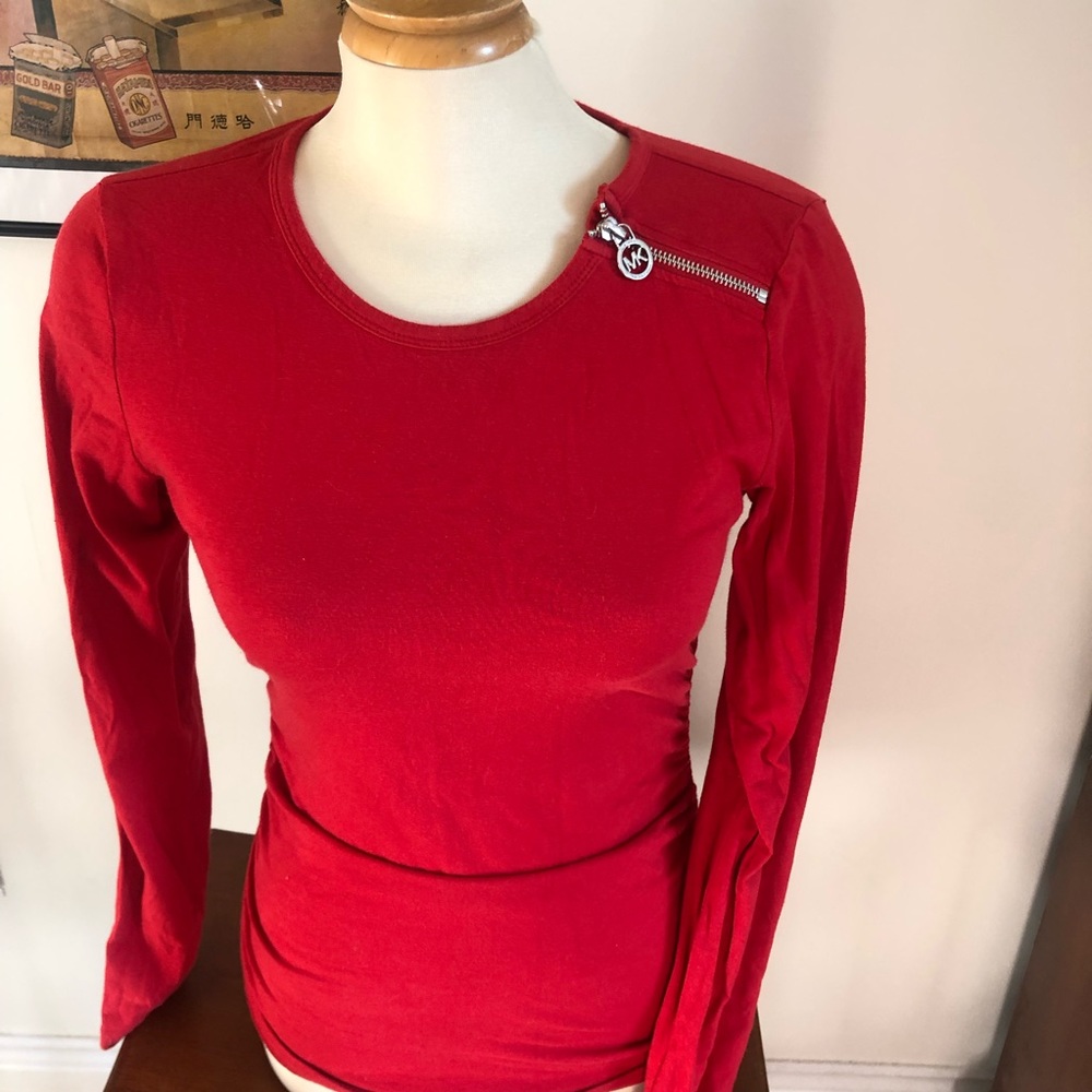 MICHAEL Michael Kors Red Long Sleeve Zip-Accent Top